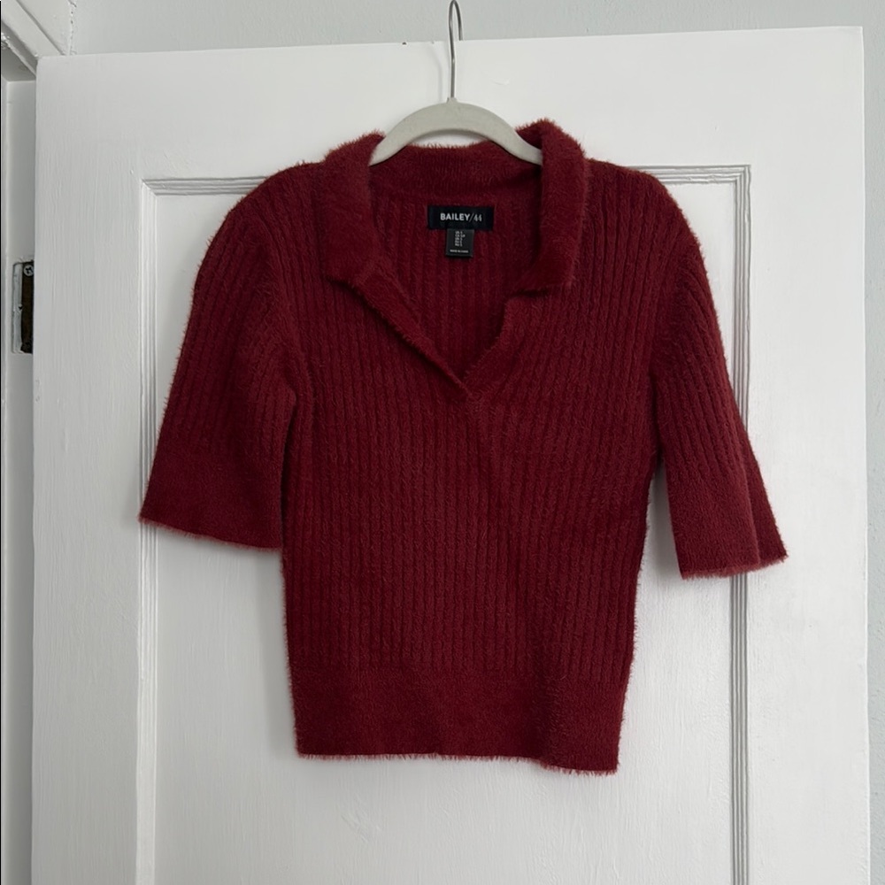 Bailey 44 Red V-Neck Sweater with Ribbed Texture